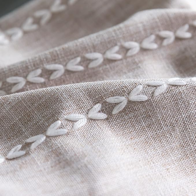 Deeprove Boho Curtains 96 Inches Long for Nursery Bedroom Christmas Decor, Vintage Bohemian Embroidery Weighted Cotton Linen French Country Window Treatments with Tassel,Natural W52 x L96, 1 Panel