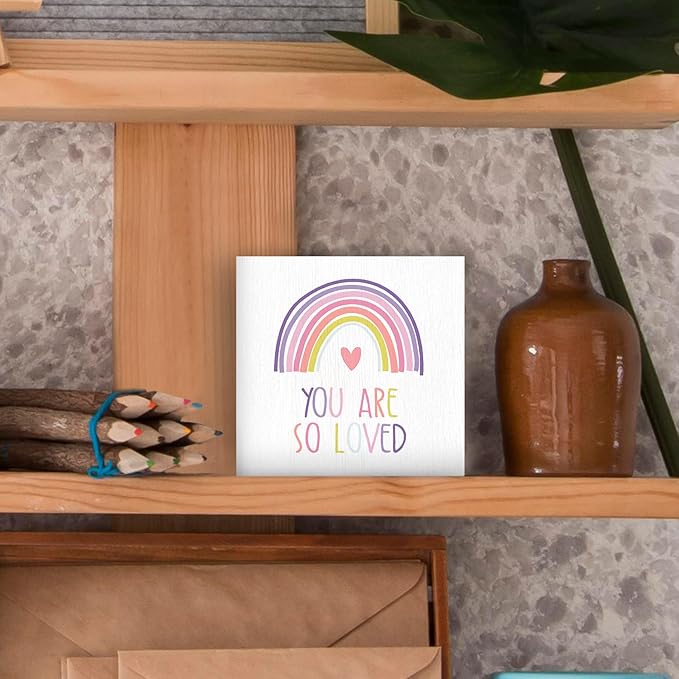 Boho Rainbow Kids Nursery Wood Box Sign - Inspirational Desk Shelf Decor, You Are So Loved Colorful Rainbow Wooden Block Plaque Box Sign for Home Kids Room Nursery Playroom Decorations