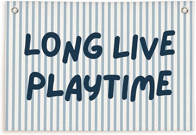 Lacama Playroom Decor, Play Room Wall Decor, Blue Long Live Playtime Linen Banner Wall Hanging, Boho Cute Banner Flag Decor for Nursery Boys Room 30x20 Inch