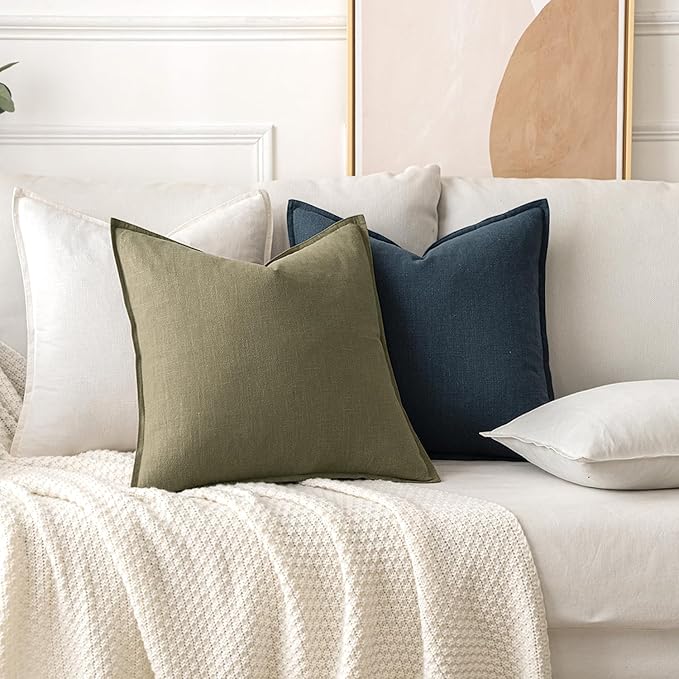 MIULEE Decorative Linen Euro Sham Pillow Covers 22x22 Inch Cream White Boho Farmhouse Neutral Christmas Couch Throw Pillows for Bed Pack of 2 Accent Modern Pillowcase Sofa Livingroom Home Decor