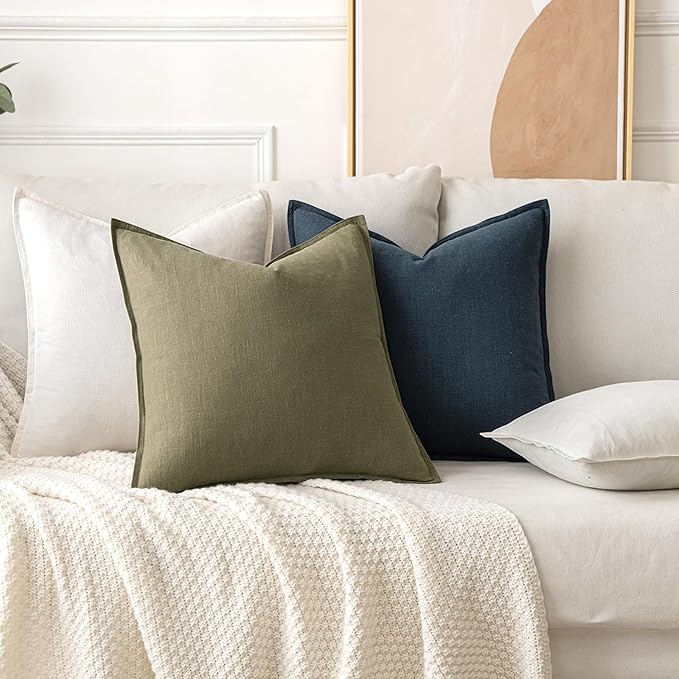 MIULEE Decorative Linen Pillow Covers 16x16 Inch Light Olive Green Boho Farmhouse Neutral Couch Throw Pillows for Bed Pack of 2 Accent Modern Pillowcase Summer Sofa Livingroom Home Decor