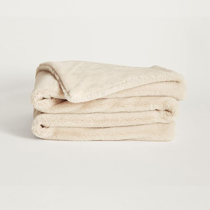 UnHide Lil’ Marsh - Faux Fur Blanket - Durable, Lightweight, Extra Soft Blanket - Machine Washable - Add a Layer of Softness to Any Bed, Couch, or Reading Chair - Beige Bear, Small (50” x 60”)