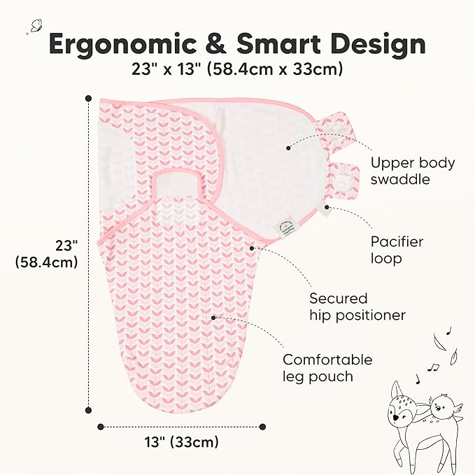 3-Pack Organic Baby Swaddle Sleep Sacks - Swaddles for Newborns, Infant 3-6 Months, Baby Girls, Boys, Soft & Snug Newborn Sleep Sack, Nursery Swaddling Blankets (Blossom, L)