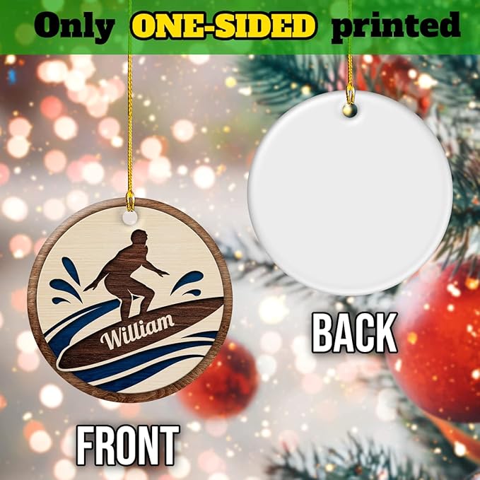 wowcugi Personalized Surfing Ornament Surfboard Christmas Ornaments with Ceramic Ornament Xmas Tree Decoration Keepsake Gifts for Men Women