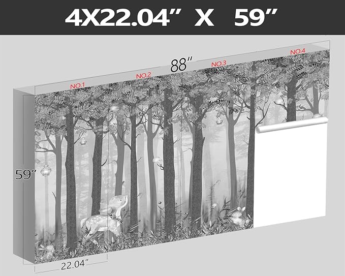 XMPMBM-Grey Cartoon Tree Nursery Room Fabric Wallpaper Misty Forest Wall Mural-W 88" X H 59"（36 Square Foot）