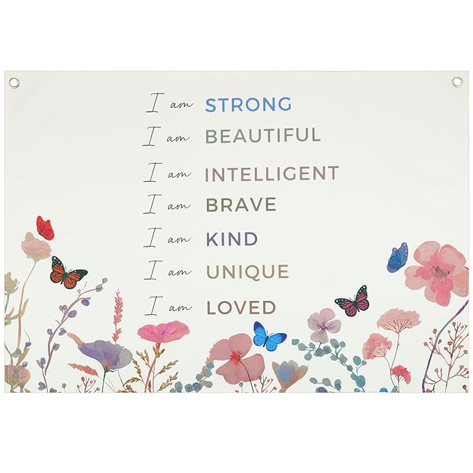 Positive Boho Girls Room Rectangular Banner Flag Wall Sign Decor Gift for Nursery Above Crib Bedroom Playroom Reading Room Essential Wall Decor-Baby Shower Christmas Gift-I Am Strong I Am Beautiful