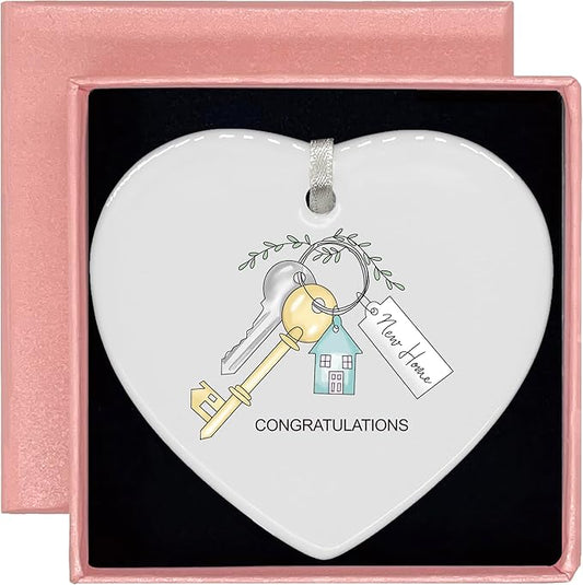 Heart Shaped Christmas Ornament-Congrats New House Gift-Realtor to Homeowner Present-Happy Housewarming Keepsake-Congrats First Time Buyer Décor