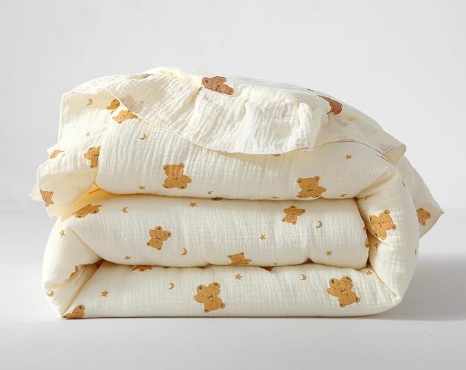100% Cotton Muslin Crib Comforter/Quilt,Ultra Soft Cozy Reversible Baby Blanket,All Season Toddler Blankets for Boys and Girls, Machine Washable,41"x48"