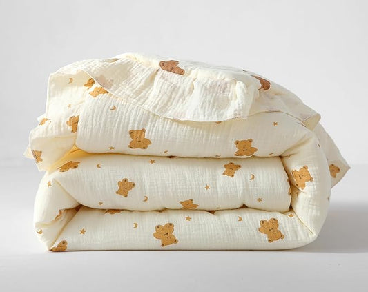 100% Cotton Muslin Crib Comforter/Quilt,Ultra Soft Cozy Reversible Baby Blanket,All Season Toddler Blankets for Boys and Girls, Machine Washable,41"x48"