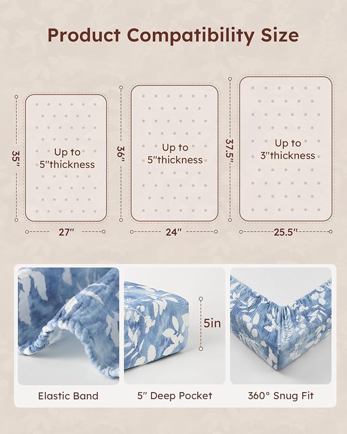 Yoofoss Muslin Pack and Play Sheets Fitted, Organic Mini Crib Sheets for Boys Girls, Playard Sheet Compatible with Pack N Play Mattress, Soft, Breathable and Durable 38"x26"