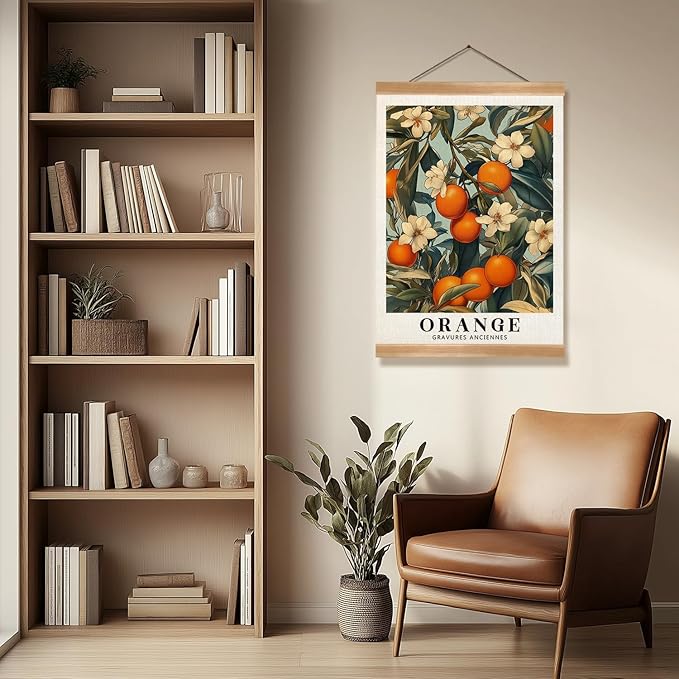 ZTGDA Farmhouse Orange Wall Art,Vintage Botanical Fruit Poster, French Style Citrus Wall Decor, Linen Canvas Hanging Poster for Kitchen, Dining Room, or Cafe Decor(Orange)