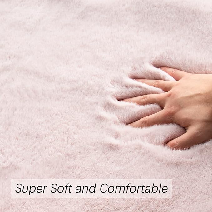 Pink Washable Fluffy Rug 5x7 Area Rugs for Bedroom Plush Faux Rabbit Shag Fur Rug for Living Room Nursery
