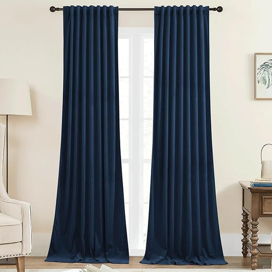 StangH Navy Blue Velvet Curtains 90 inches Long Luxury Blackout Thermal Insulated Window Drapes for Bedroom Living Room Back Tab Doorway Panels, W42 x L90, 2 Panels