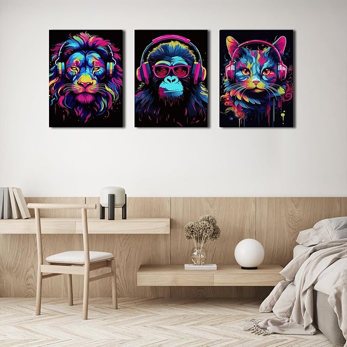 Shwing Framed Teen Boys Gaming Room Decor Wall Art, Set of 3 Canvas, 12'' x 16'' Read to Hang