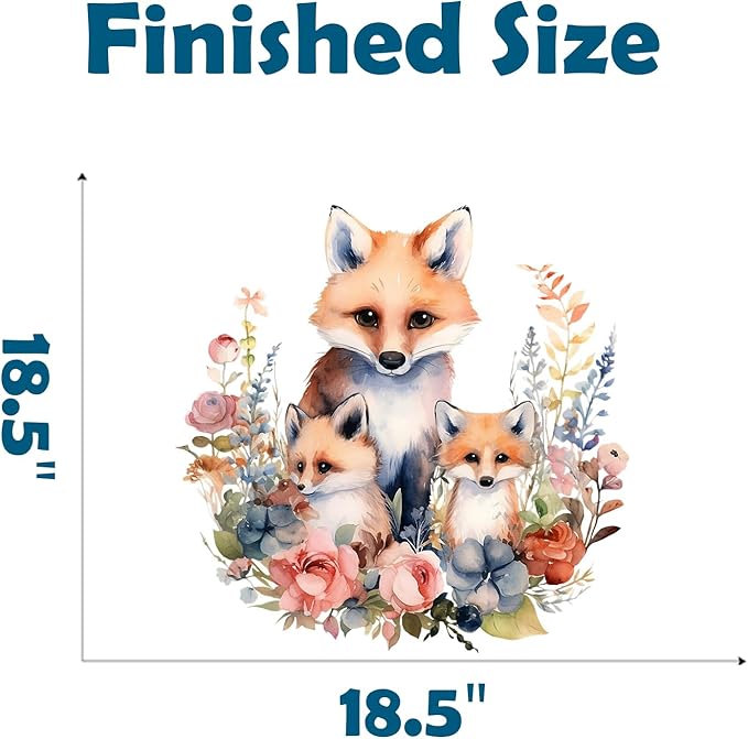 Watercolor Fox Family with Flowers Wall Decal Adorable Nursery Animal Wall Sticker Removable Waterproof Easy Peel and Stick Perfect for Kids Baby Room Classroom Living Room Bedroom Preschool