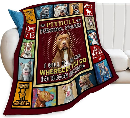 Pitbull Blanket Pitbull Decor Throw Blanket Super Soft Flannel Lightweight Fluffy Plush Fuzzy Fleece Stuff Blanket Gifts for Dog Lover Girl Woman Adults Man Boys Kids Baby for Bed Sofa 40"X50"