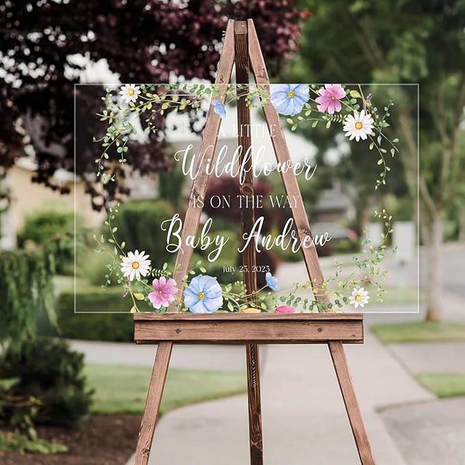 Personalized Wildflower Wreath Baby Shower Welcome Sign- Little Wildflower Announcement Yard Sign - Boy or Girl Baby Shower Entrance Decor