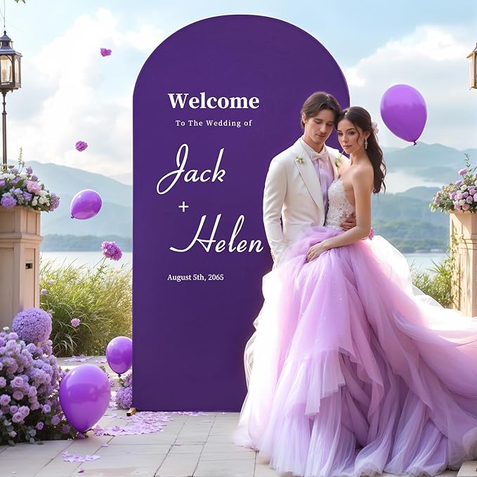 Purple Arch Cover 7.2FT Spandex Fitted Wedding Arch Stand Covers Round Top Chiara Arch Covers Stretchy Backdrop Cover for Birthday Party Ceremony Banquet Decoration