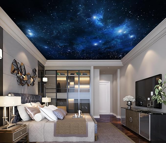 Galaxy Cosmic Wallpaper for Ceiling Night Sky with Stars and Nebula Wall Mural Living Room Bedroom（Not Peel and Stick）