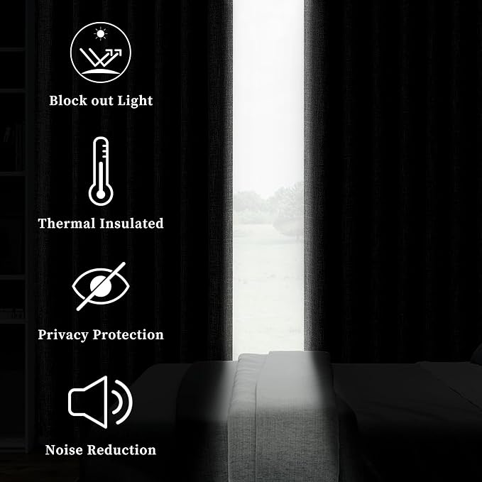 Dark Gray Pinch Pleated Full Blackout Curtains Linen Texture Energy Efficient Noise Reducing Window Treatment Panel 84 Inch Bedroom Thermal Insulated Back Tab Drapes with Hooks, 2 Panel, 40"Wx84"L