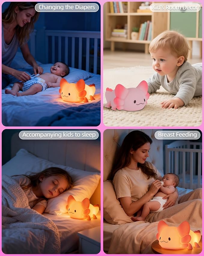 ZKLiLi Remote Axolotl Kids Nightlight,Cute Lamp Dimmable Axolotl Night Light Gifts with Timer & 16 Colors,Rechargeable Bedroom Smart LED Bedside Lamps Toddler Night Light（Remote）