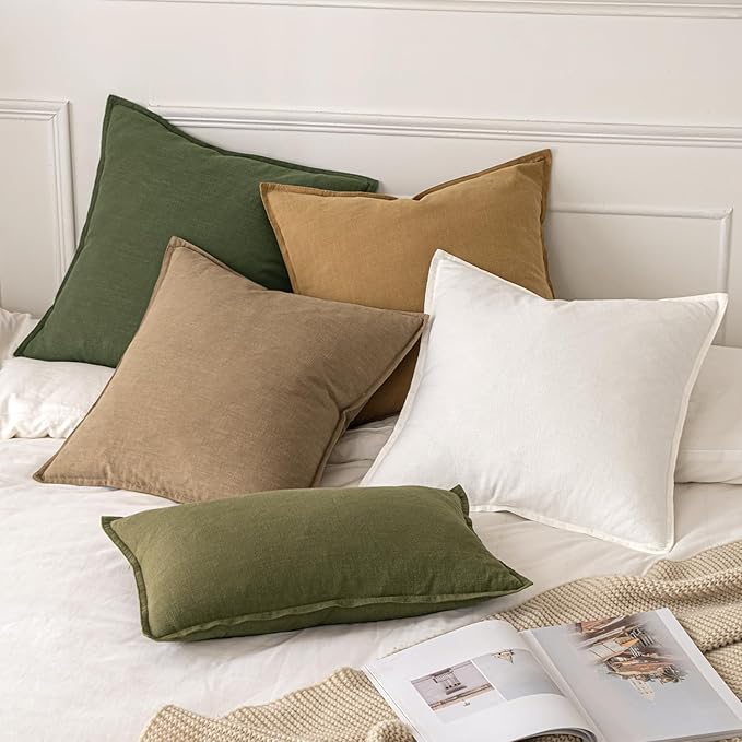MIULEE Decorative Linen Euro Sham Pillow Covers 22x22 Inch Cream White Boho Farmhouse Neutral Christmas Couch Throw Pillows for Bed Pack of 2 Accent Modern Pillowcase Sofa Livingroom Home Decor