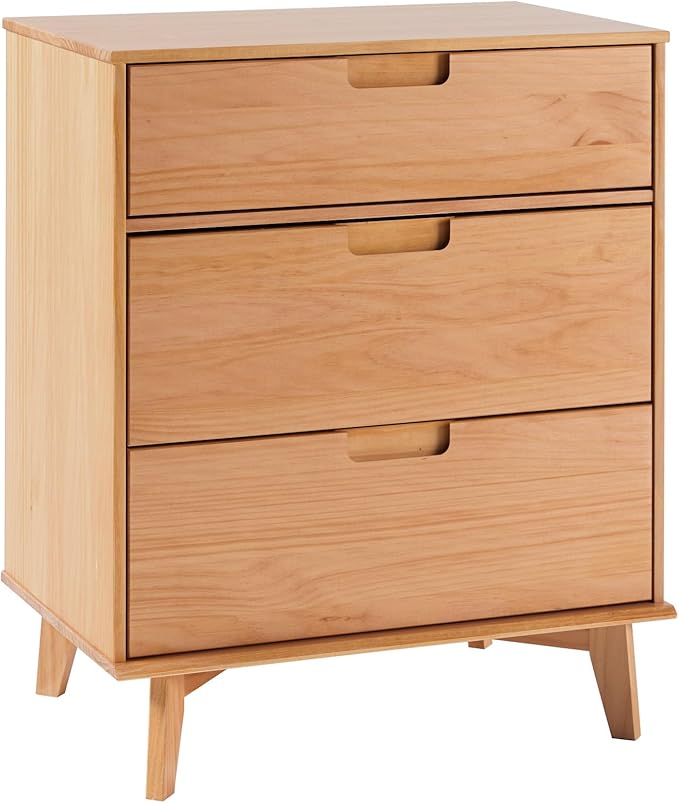 Walker Edison Sloane 3-Drawer Groove Handle Solid Pine Wood Dresser, 36 Inch, Natural Pine