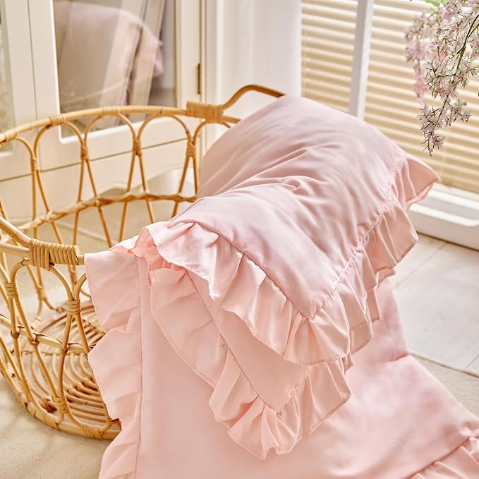 Ruffled Toddler Blanket Ruffle Comforter for Baby Toddler Girls, Soft Cozy Cute Quilted Blanket Breathable Microfiber Comfortable Down Alternative Small Size Quilt with Ruffle - 43"x 60" Light Pink