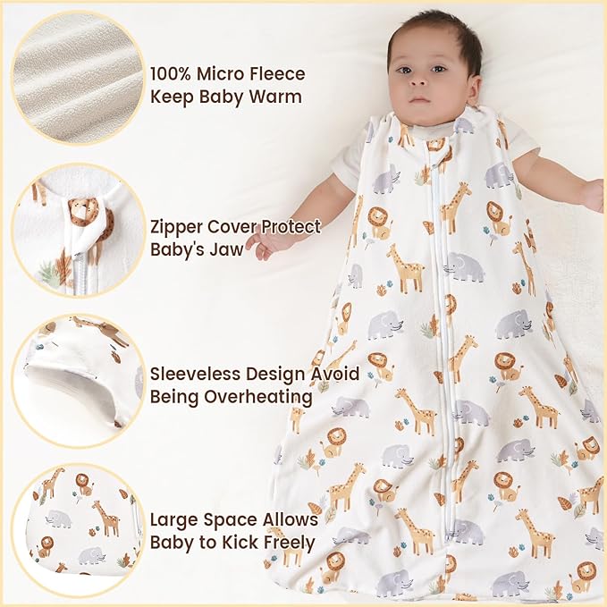 PHF 3 Pack Warm Micro-Fleece Baby Sleep Sack 12-18 Months, Soft Baby Wearable Blanket, 2-Way Zipper Sleeping Bags, Comfy Toddler Sleeping Sack for Boys, Large Size, Woodland