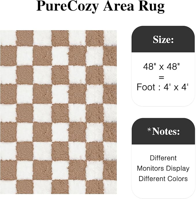 Checkered Rug 4x4 for Living Room, Beige and White Modern Shag Rug Super Soft Washable Indoor Fuzzy Carpet Non-Slip Fluffy Rugs for Bedroom Home Aesthetic Decor
