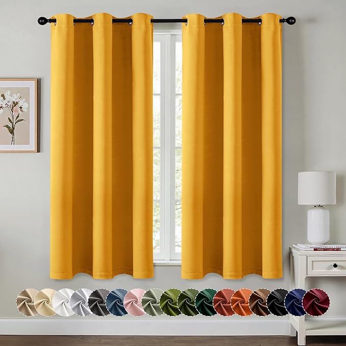 MIULEE Yellow Blackout Curtains - Bedroom Window Treatment Curtains Thermal Insulated Room Darkening Drapes for Living Room Kitchen Grommet Light Blocking Drapery, 40 x 45 Inches Long, 2 Panels
