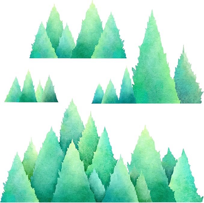 Watercolor Pine Tree Wall Decals Large Tree Wall Decal Sticker Green Tree Branches Wall Decals Evergreen Tree Wall Stickers Forest Decor Woodland Pine Tree Wall Stickers for Nursery Bedroom