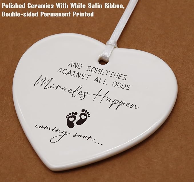 Heart Shaped Christmas Ornament-New Baby Reveal Gifts-Promoted to Grandparents Aunt Uncle-New Baby Coming Soon Reveal Keepsake for Mom Dad Sister Brother Friends Ceramic Decor