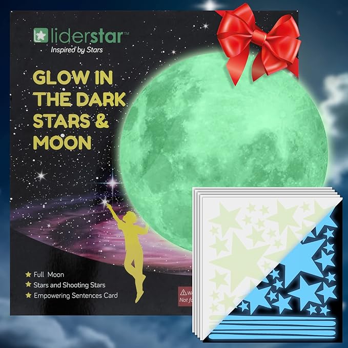 Glow in The Dark Moon and Stars Wall Decal, Luminous Wall Decor, Sticky Fluorescence Moon, Gift for Boy and Girl Perfect for Kids Nursery Bedroom Living Room (Blue)