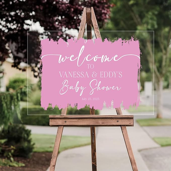 Personalized Color Brush Stroke Baby Shower Welcome Sign - Modern Announcement Sign - Coed Baby Shower Entrance Decor