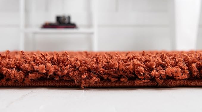 Unique Loom Solid Shag Collection Area Rug (7' 10" x 10' Oval, Terracotta)
