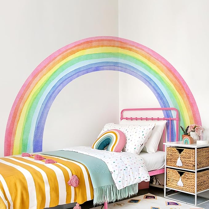 83"x43" Large Rainbow Wall Stickers, Mural Watercolor Half Rainbow Wall Decals Peel and Stick Vinyl Wall Art Decor for Girls Bedroom Kids Nursery Living Room Playroom Toddler