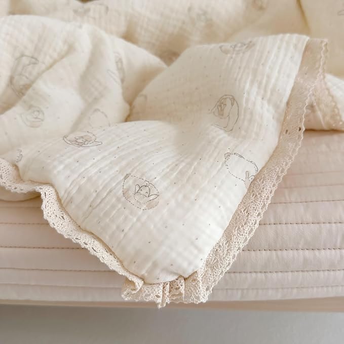 BuLuTu Muslin Baby Quilt Crib Blanket Toddler Comforter for Girls Boys| 2 Layer Cotton Muslin| Soft Breathable| 47"x59", 1.5 Pounds| Sheep Pattern | Machine Washable