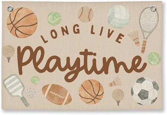 Playroom Wall Decor, Kids Toddler Boy Playroom Bedroom Sport Decor Hanging Linen Banner,Play Room Wall Decor for Kids Boys Nursery, 20x30 Inch