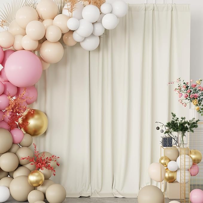 10x10FT Ivory Curtains Backdrop for Parties, Wrinkle Free Ivory Photo Backdrop Curtains Drapes for Party Birthday Wedding Decoration Photography,5ft x 10ft, 2 Panels