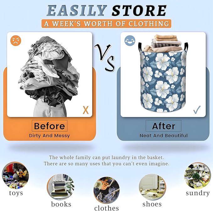 Whimsical Hot Air Balloon Laundry Basket with Handles, 19.7"x15.7" Clothes Foldable Airplane Cloud Scene Laundry Hamper Organizer for Dorm Nursery Bedroom Bathroom Decor, Toy Storage Bin for Kids