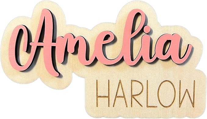 Generic Personalized 3D Newborn Baby Name Announcement, Hospital Photo Prop Plaque, Baby Name Sign - 7 Inch Wooden Sign
