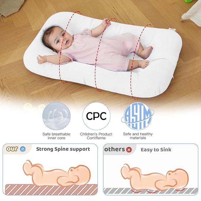 Baby Lounger for Newborn, Bionic Design Baby Lounger, Soft Organic Cotton Breathable Lounger for Infants 0-18 Months (White)