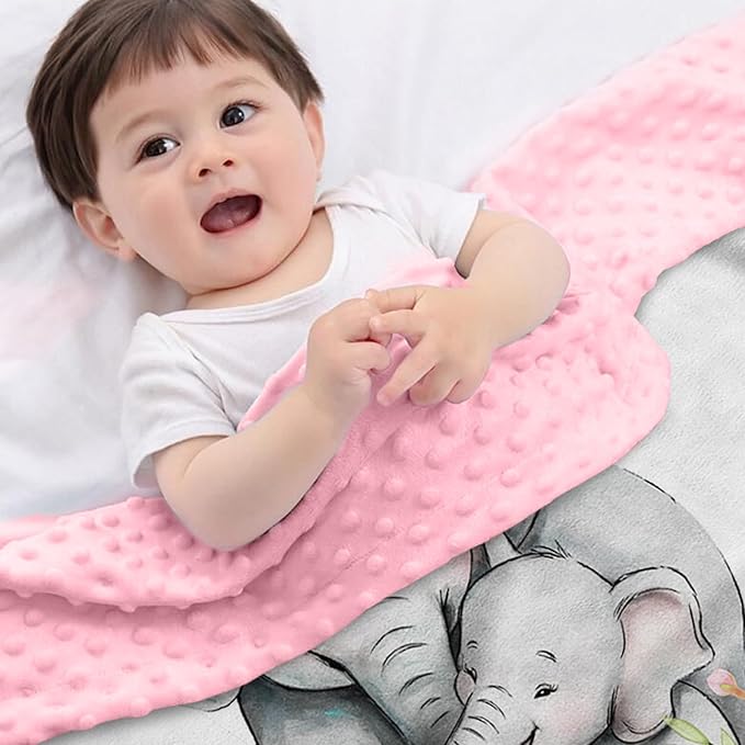 Personalized Baby Blankets for Girls, Custom Name Pink Flower Elephant Pattern Baby Blanket, Soft Receiving Blanket for Newborns and Toddlers, Ideal for Baby Showers and Nursery Decor