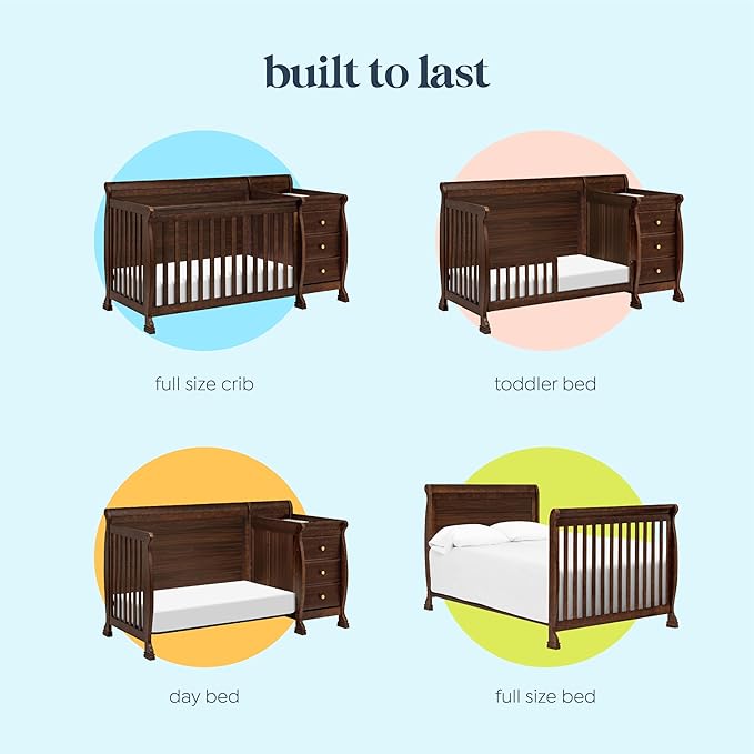 DaVinci Kalani 4-in-1 Convertible Baby Crib & Changing Table Combo - GREENGUARD Gold Certified - Toddler Bed, Daybed, Full-Size Bed Conversion - 4 Adjustable Mattress Heights - White