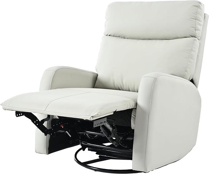 Swivel Rocker Recliner Chair for Nursery, Upholstered 360° Leather-air Glider Rocking Chair with Phone Holder, Manual Small Recliners for Small Spaces Living Room