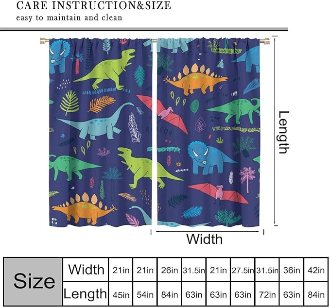 Dinosaurs Blackout Curtains Cute Cartoon Animals Dino Tropical Plant Colorful Art Print for Kids Boys Bedroom Living Room Rod Pocket Decoration Window Drapes 2 Panels W27.5xL63in