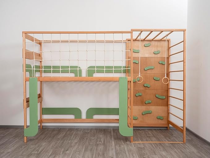BUSY WOOD Montessori Twin Bunk Bed for Toddlers - Jungle Gym Bed for Sleeping and Climbing