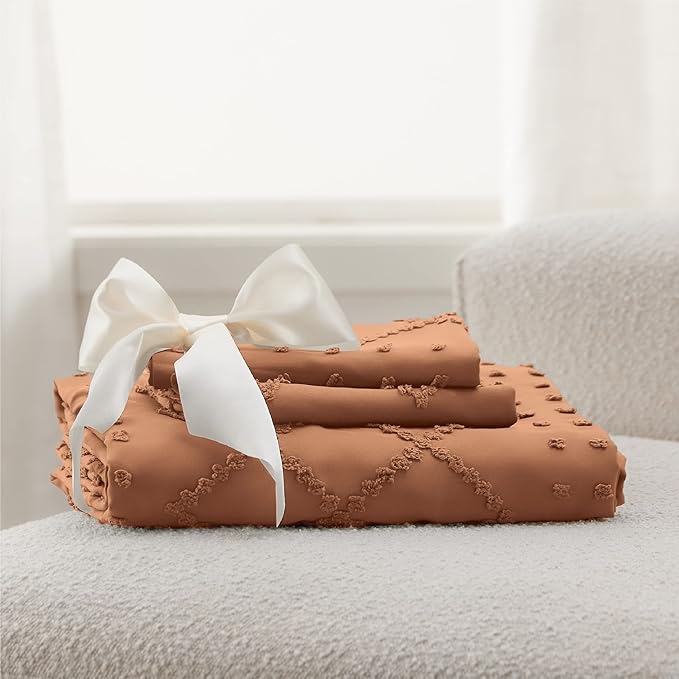 Bedsure Boho Duvet Cover Queen Size,Burnt Orange Breathable & Soft Boho Bedding,Machine Washable Comforter Cover for All Seasons, Includes 1 Duvet Cover 90"x90" with 2 Pillow Shams & Zipper Closure