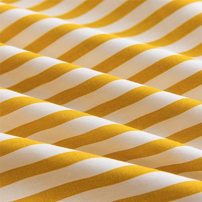 JELLYMONI 100% Natural Cotton 3pcs Striped Duvet Cover Sets,White Duvet Cover with Yellow Stripes Pattern Printed Comforter Cover,with Zipper Closure & Corner Ties(King Size)